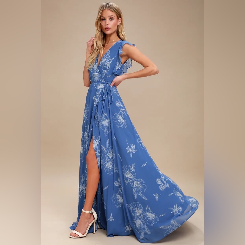 Albion Blue Floral Print Wrap Maxi Dress